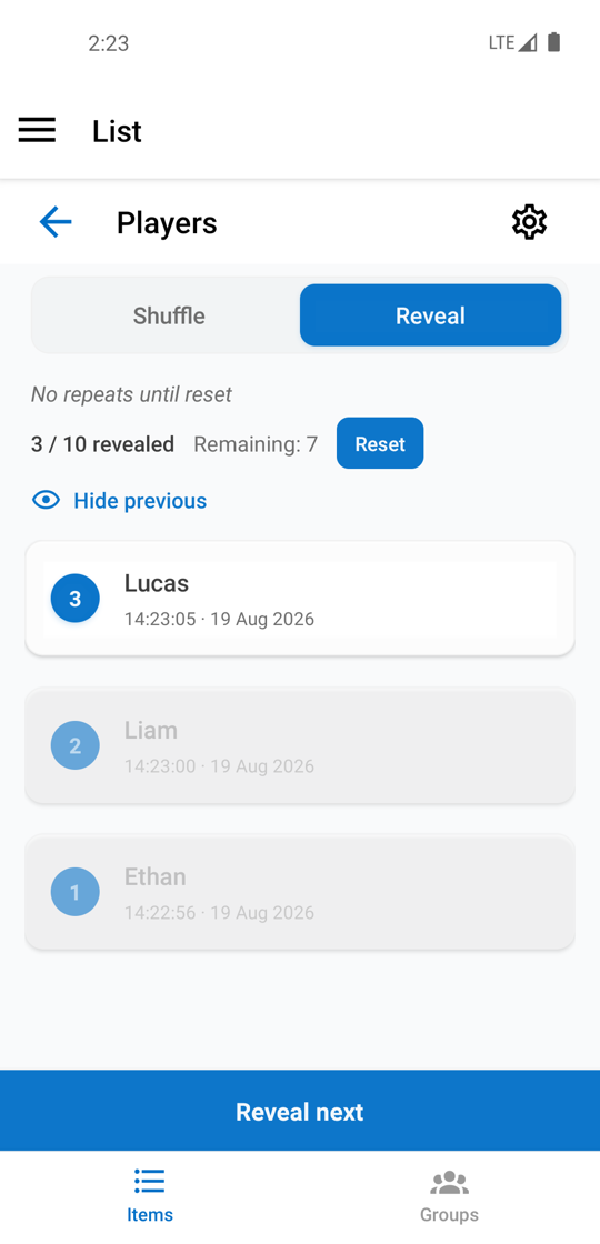 Random name picker and team generator with reveal mode and copyable groups