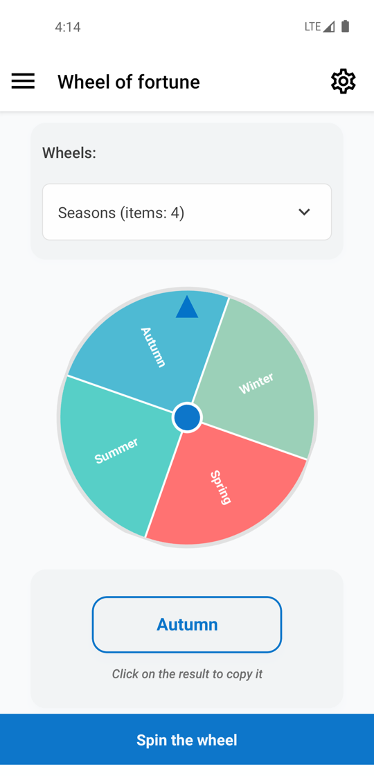 Wheel of fortune spinner with custom options, templates, and copyable result